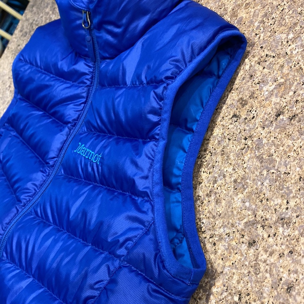 Marmot 700 Fill Duck Down Insulation Blue Puffy Puffer Vest XS - Picture 14 of 17
